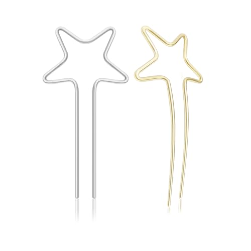 Sanas Star Metal Hair Pin (2Pcs) Holder Clip Hair Barrettes Unique Embellished U Sticks Fork Decoration Chopsticks for Women and Girls (2Pcs) (Golden & Silver) - Image 1