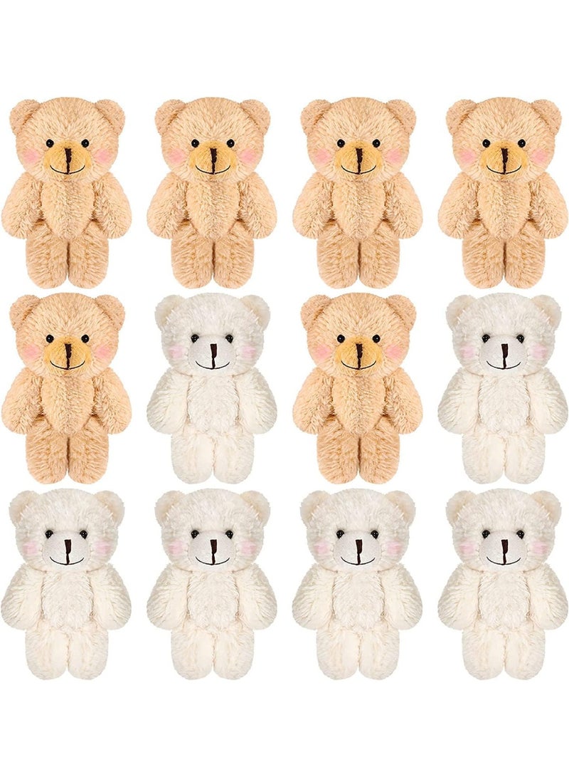 12 Pieces Mini Bear Toy, 4.7 Inch Stuffed Tiny Bear, Jointed Bear, Soft Tiny Bear Doll, for DIY Keychain, Birthday, Wedding Decorations Party Favor (Brown, Beige, Blush Style) - Image 1