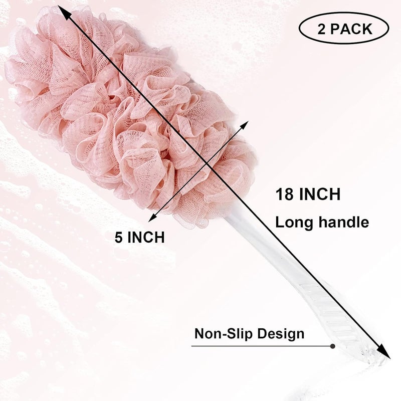 PPHAO BASIC Pink Loofah on a Stick - 2 Pack - Image 2