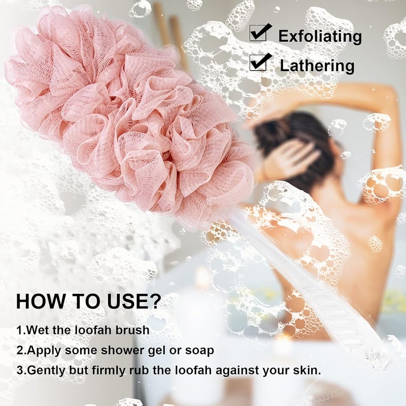 PPHAO BASIC Pink Loofah on a Stick - 2 Pack - Image 3