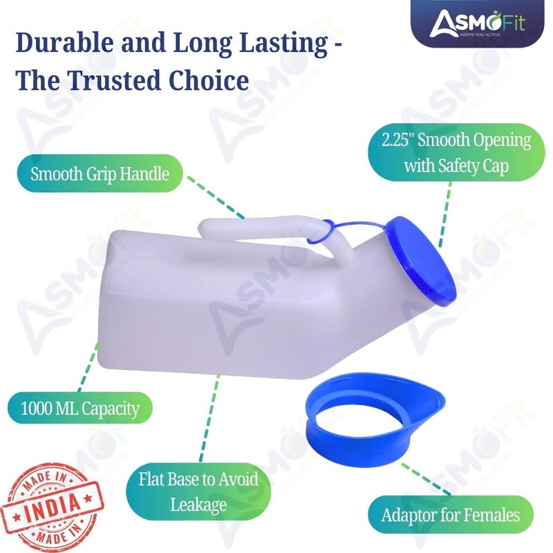 Asmofit زجاجة بول غير محددة 1000 مل – وعاء بول من البولي بروبيلين قابل للتعقيم للرجال والنساء والأطفال | جامع بول قابل لإعادة الاستخدام ومضاد للتسرب | مرحاض قابل للتعقيم للاستخدام المنزلي، المستشفى، السفر (عبوة من 1) - Image 2
