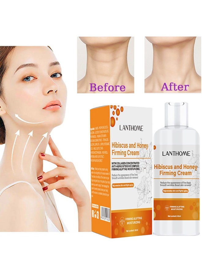 Lanthome Hibiscus and Honey Firming Cream - Neck Firming Cream Skin Tightening Cream Skin Firming Lotion with Collagen and Hyaluronic Acid Reduces the Look of Neck Lines Tightens Firming and Smooths 60ml  - Image 1