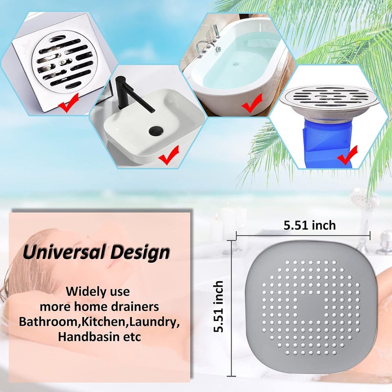 Bovinde Hair Drain Catcher,Square Drain Cover for Shower Silicone Hair Stopper with Suction Cup,Easy to Install Suit for Bathroom,Bathtub,Kitchen 2 Pack (Sliver Grey) - Image 5