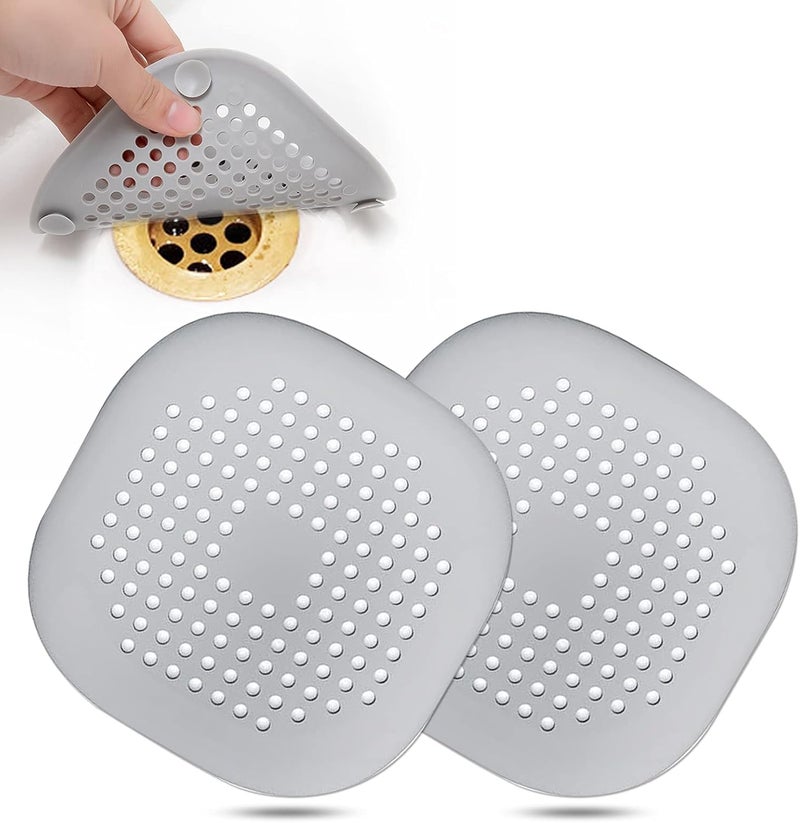 Bovinde Hair Drain Catcher,Square Drain Cover for Shower Silicone Hair Stopper with Suction Cup,Easy to Install Suit for Bathroom,Bathtub,Kitchen 2 Pack (Sliver Grey) - Image 1