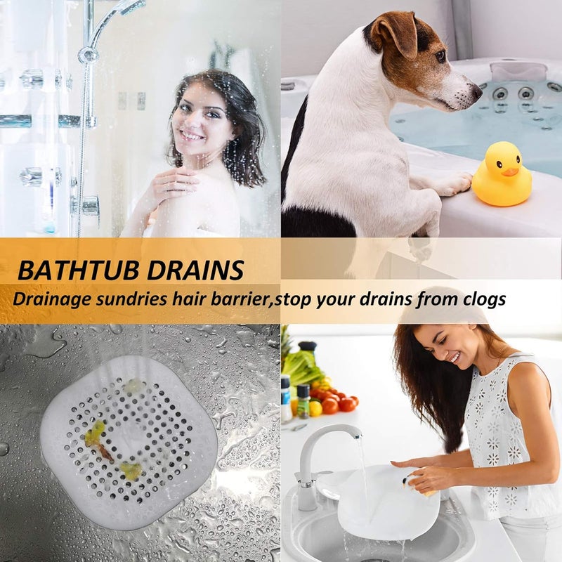Bovinde Hair Drain Catcher,Square Drain Cover for Shower Silicone Hair Stopper with Suction Cup,Easy to Install Suit for Bathroom,Bathtub,Kitchen 2 Pack (Sliver Grey) - Image 2