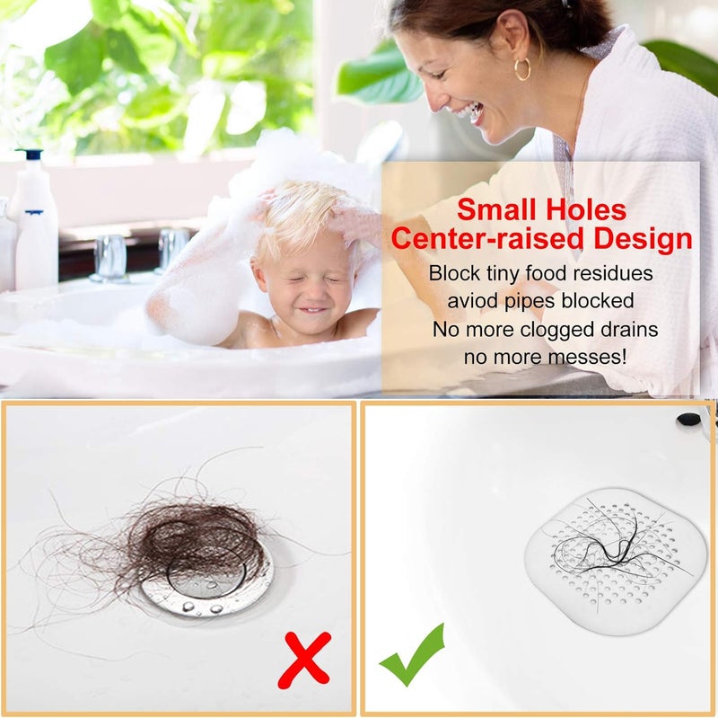 Bovinde Hair Drain Catcher,Square Drain Cover for Shower Silicone Hair Stopper with Suction Cup,Easy to Install Suit for Bathroom,Bathtub,Kitchen 2 Pack (Sliver Grey) - Image 3