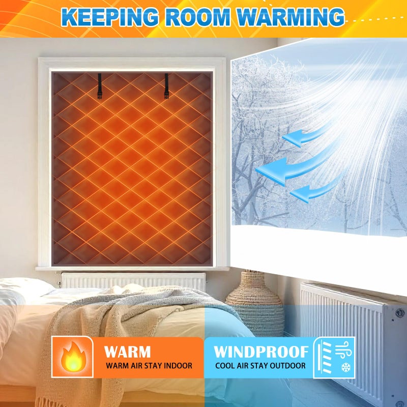 Fanfanwin 1 Pcs 63 x 47 Inches Window Insulation Curtain Kit Winter Thermal Window Cover with Fastener Oxford Cloth 2 Layer Thick Cotton Filled Loop Strips Insulation Kit for Keeping Warm (Brown) - Image 4