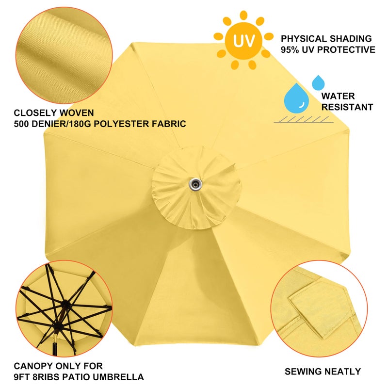 EliteShade USA 9FT Patio Umbrella Replacement Covers 8 Ribs Market Umbrella Canopy Cover (CANOPY ONLY) (Yellow) - Image 4
