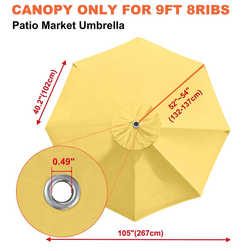 EliteShade USA 9FT Patio Umbrella Replacement Covers 8 Ribs Market Umbrella Canopy Cover (CANOPY ONLY) (Yellow) - Image 3