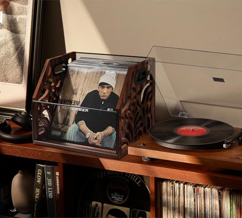 CILXGQLN Vinyl Record Storage Wooden Record Holder Magazine Holder Magazine Rack for Desktop and Home Office Record Crate Storage for Albums Book Files Holds up to 70 Records - Image 3