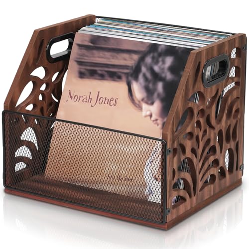 CILXGQLN Vinyl Record Storage Wooden Record Holder Magazine Holder Magazine Rack for Desktop and Home Office Record Crate Storage for Albums Book Files Holds up to 70 Records - Image 1