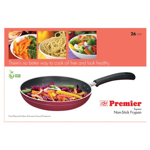 Premier Non Stick Fry Pan Royal 26cm - Red (Code-01947) | Superior Non-Stick Coating, Even Heat Distribution, Stylish Design, Versatile for All Cooktops, Dishwasher Safe, Comfortable Handle - Image 3