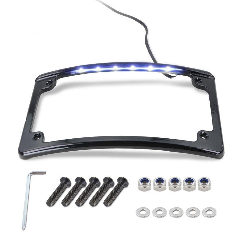 SoCiMa Curved LED License Plate Frame with Light Compatible with Harley Davidson 4" x 7" License Plate (Black) - Image 1