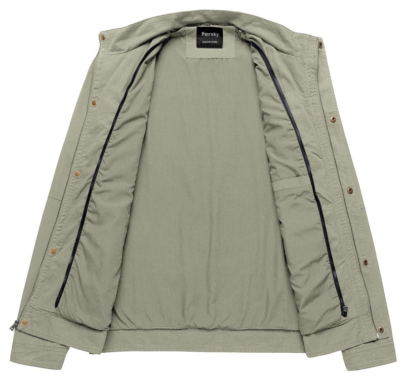 Pursky Jacket Men Jackets Fashion Military Windbreaker Men's Casual Canvas Cotton Outerwear Hooded Utility Tactical Fleece Coat Light Olive 2Xl - Image 4