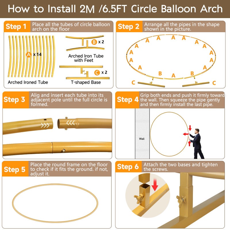 JEBUTU Balloon Arch Stand Metal Round Backdrop Stand Circle Balloon Arch Frame Wedding Arches 6.5FT for Ceremony Birthday Party Baby Shower Decoration - Image 5