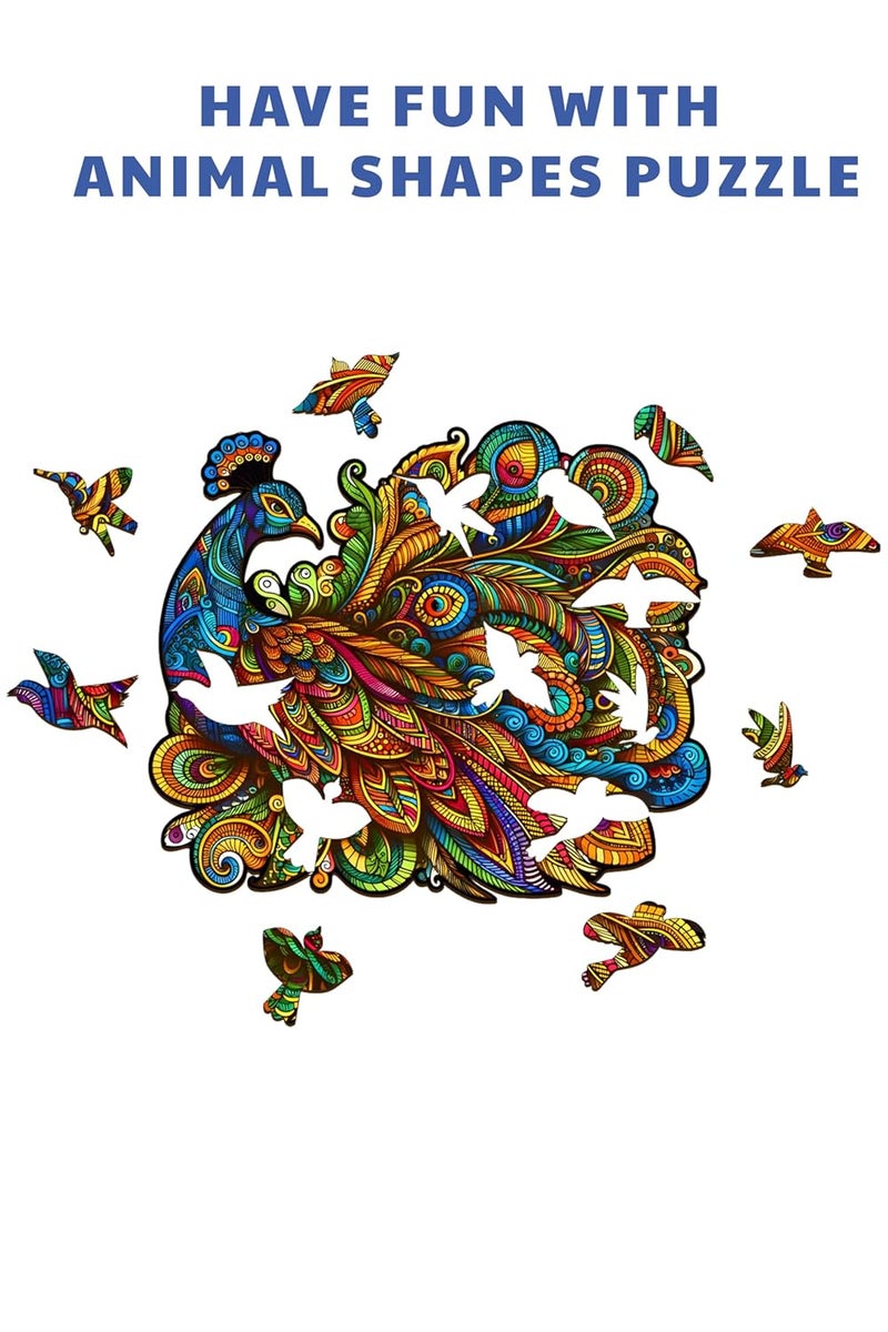 Webby Majestic Peacock Jigsaw Puzzle | Travel Game | Zentangle Art Design Wooden Puzzle Toy for Kids and Adults (22 Pieces) - Image 3
