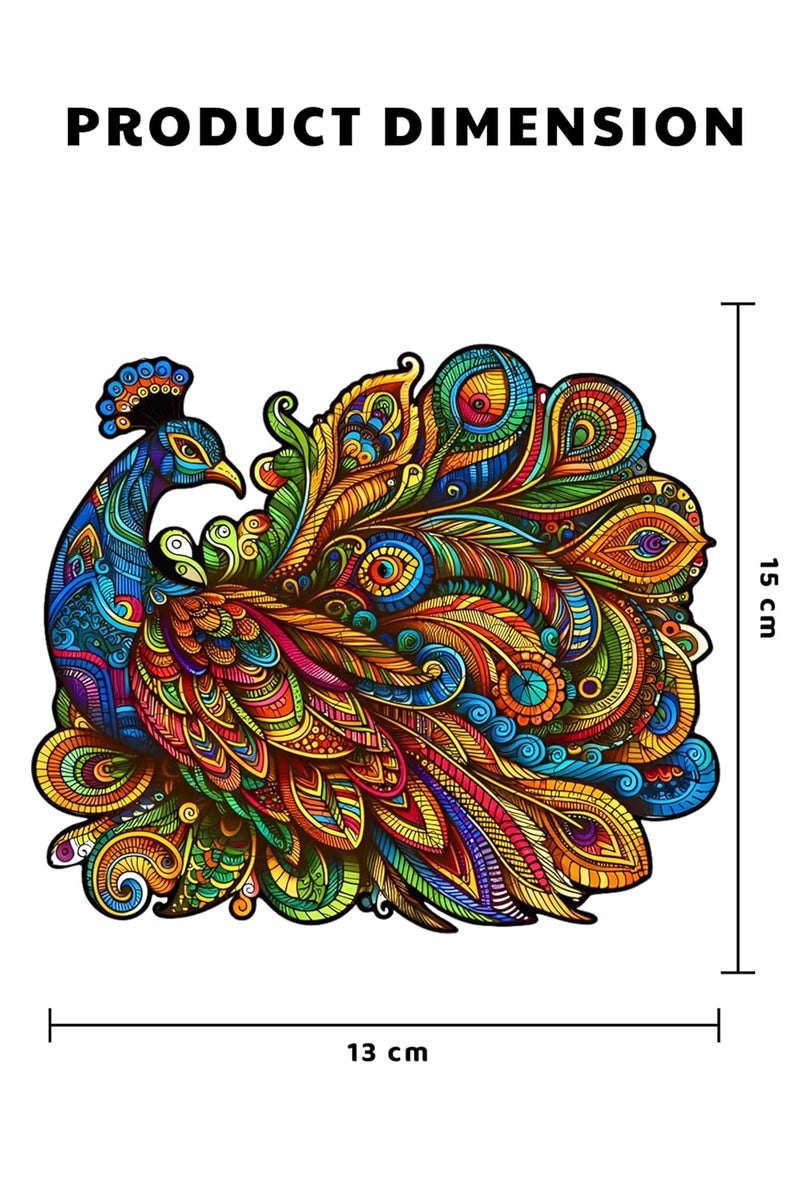 Webby Majestic Peacock Jigsaw Puzzle | Travel Game | Zentangle Art Design Wooden Puzzle Toy for Kids and Adults (22 Pieces) - Image 4