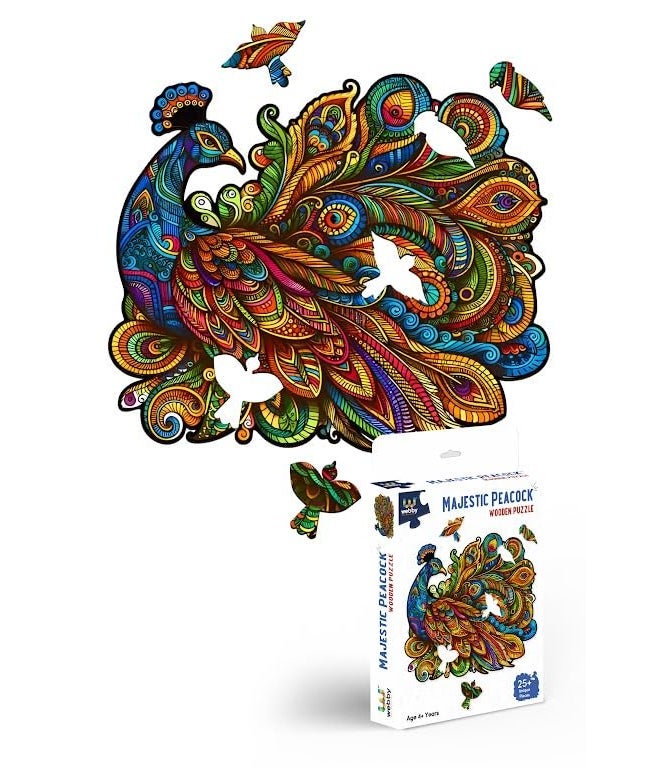 Webby Majestic Peacock Jigsaw Puzzle | Travel Game | Zentangle Art Design Wooden Puzzle Toy for Kids and Adults (22 Pieces) - Image 1