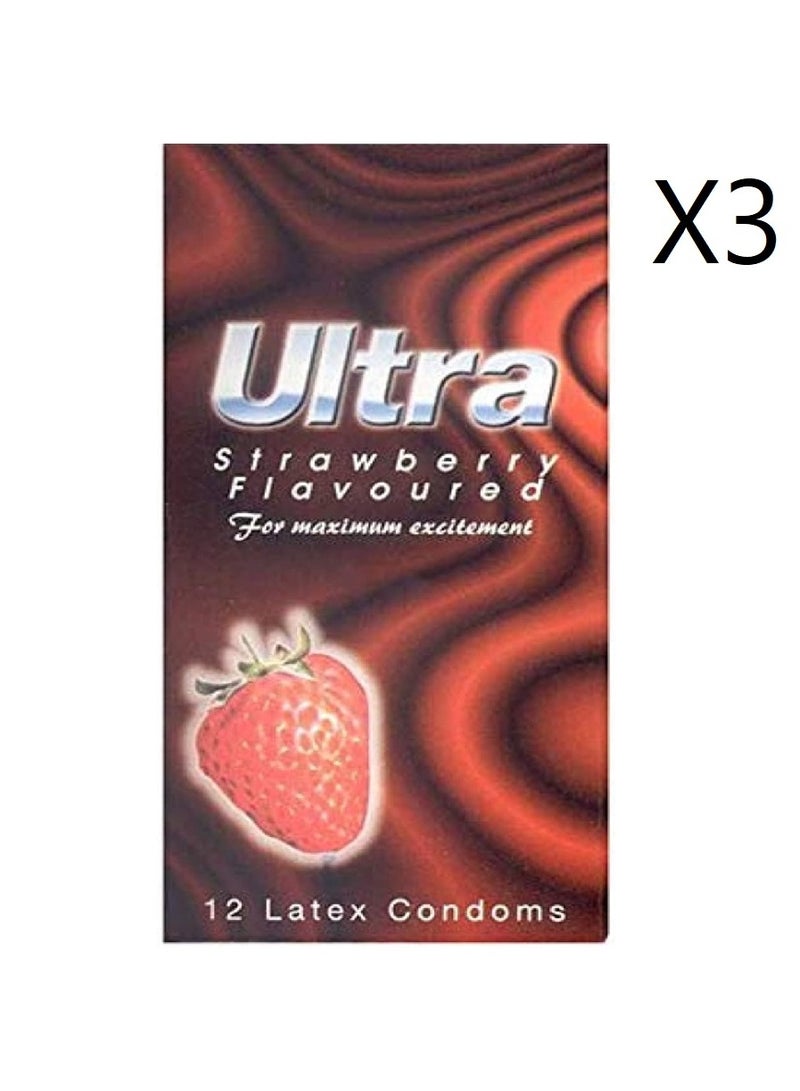 Ultra active Ultra strawberry flavored condoms, 12 pieces, 3 packs 