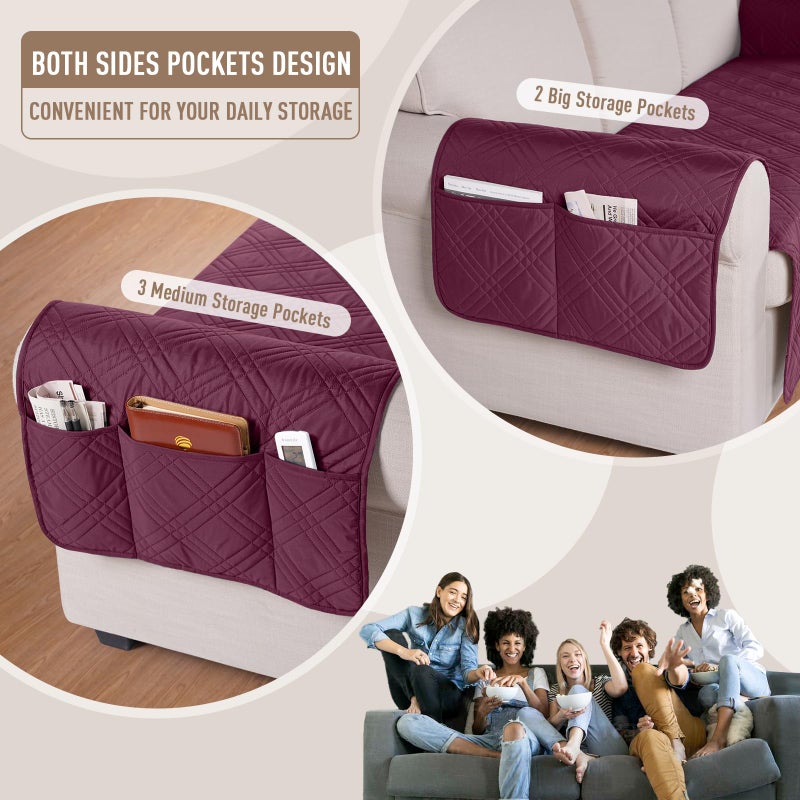 TAOCOCO Waterproof Oversized Couch Covers for Pets Dogs with Non Slip Backing  Sofa Seat Covers with Pocket for 4 Cushion Couch Washable Dog Couch Protector Sofa Slipcovers(Oversized Sofa  Wine) - Image 5