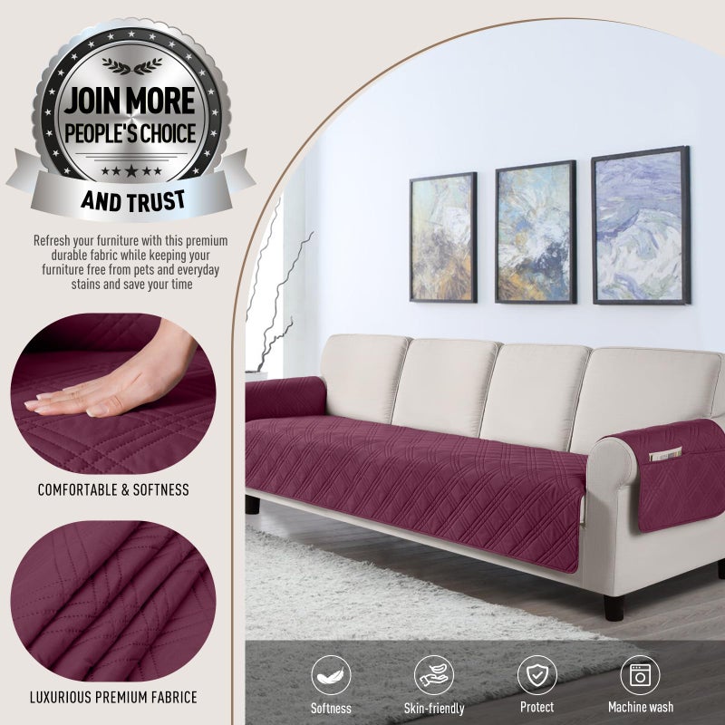 TAOCOCO Waterproof Oversized Couch Covers for Pets Dogs with Non Slip Backing  Sofa Seat Covers with Pocket for 4 Cushion Couch Washable Dog Couch Protector Sofa Slipcovers(Oversized Sofa  Wine) - Image 2