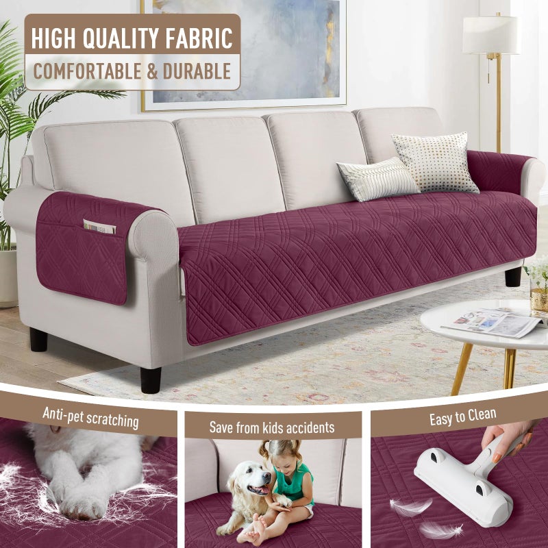 TAOCOCO Waterproof Oversized Couch Covers for Pets Dogs with Non Slip Backing  Sofa Seat Covers with Pocket for 4 Cushion Couch Washable Dog Couch Protector Sofa Slipcovers(Oversized Sofa  Wine) - Image 4