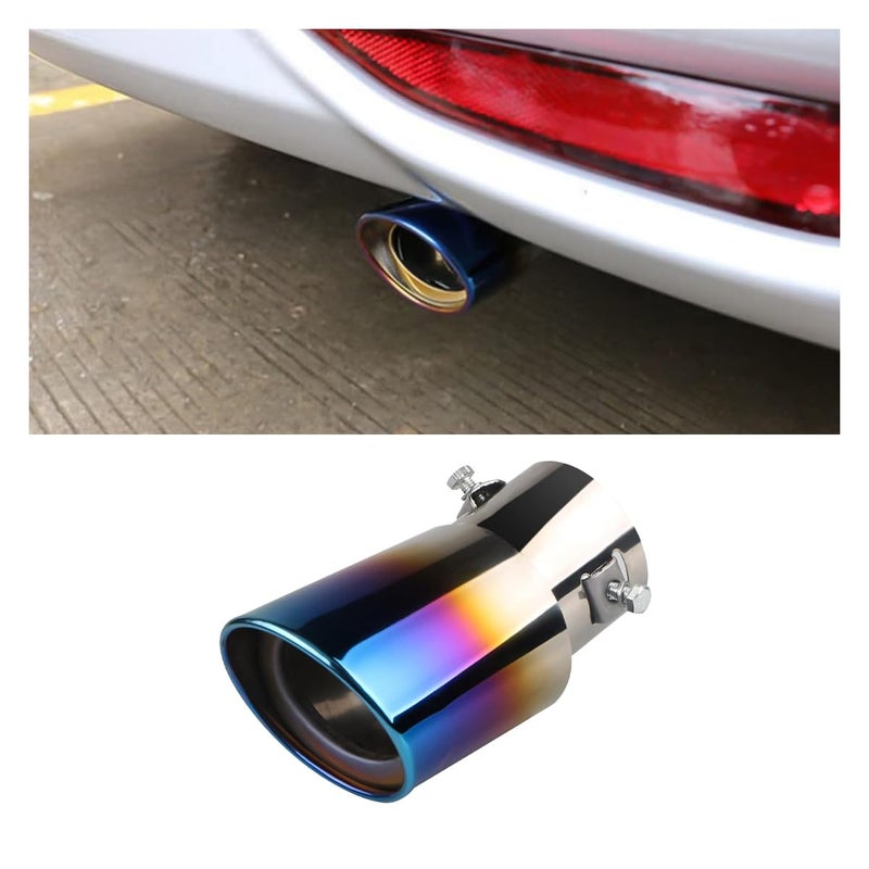 Stainless Steel Car Exhaust Tip 25 Inlet 33 Outlet Adjustable ChromePlated Finish Exhaust Tailpipe Car Exhaust Pipe Modification Tail Throat Tail Pipe Fit for Most Cars Bending Blue