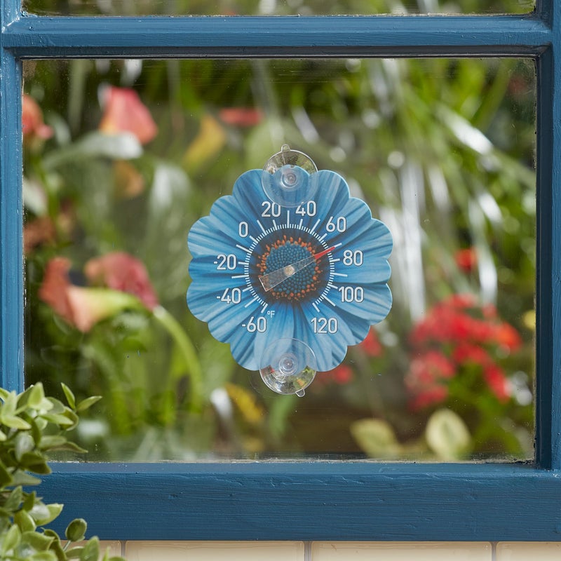 Taylor Daisy Dial Thermometer, 4-Inch Indoor Outdoor Silicone Suction Cup Thermometer, Weather-Resistant Temperature Gauge for Patio, Pool, Garden, or Garage, Blue - Image 2