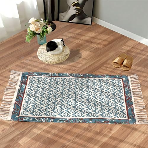 Villedomo Luxury Modern Dhurrie For Floor, Living Room & Bedroom | Drawing Room Dhurrie | Batik Blue | Dhurrie For Living Room Size - 2 X 3 Feet (60 X 90 Cm), Rectangular - Image 1