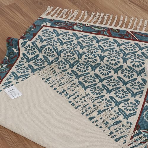 Villedomo Luxury Modern Dhurrie For Floor, Living Room & Bedroom | Drawing Room Dhurrie | Batik Blue | Dhurrie For Living Room Size - 2 X 3 Feet (60 X 90 Cm), Rectangular - Image 5