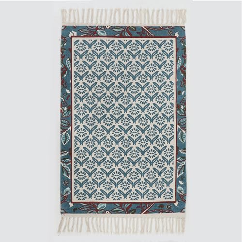 Villedomo Luxury Modern Dhurrie For Floor, Living Room & Bedroom | Drawing Room Dhurrie | Batik Blue | Dhurrie For Living Room Size - 2 X 3 Feet (60 X 90 Cm), Rectangular - Image 4