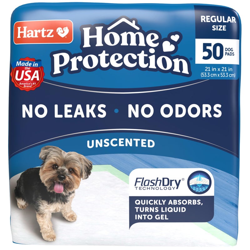 Hartz Home Protection Unscented Dog Pads, 50 count, Super Absorbent & Won't Leak, Odor Eliminating - Image 1