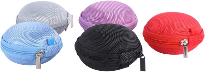 5pcs Multi-Functional Eva Earphone Storage Pouch Data Cable Bag Lightweight Zipper Organizer for Wired Earbuds and USB Accessories Black Purple Silver - Image 1