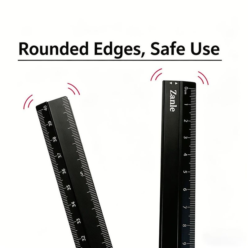 Black Aluminum Alloy Folding Ruler Portable Measuring Tool 15.75 Inch from 7.87 Inch with Scale Angle Values Centimeter Graduations Durable Metal Ruler for Office Engineering Drawing - Image 5