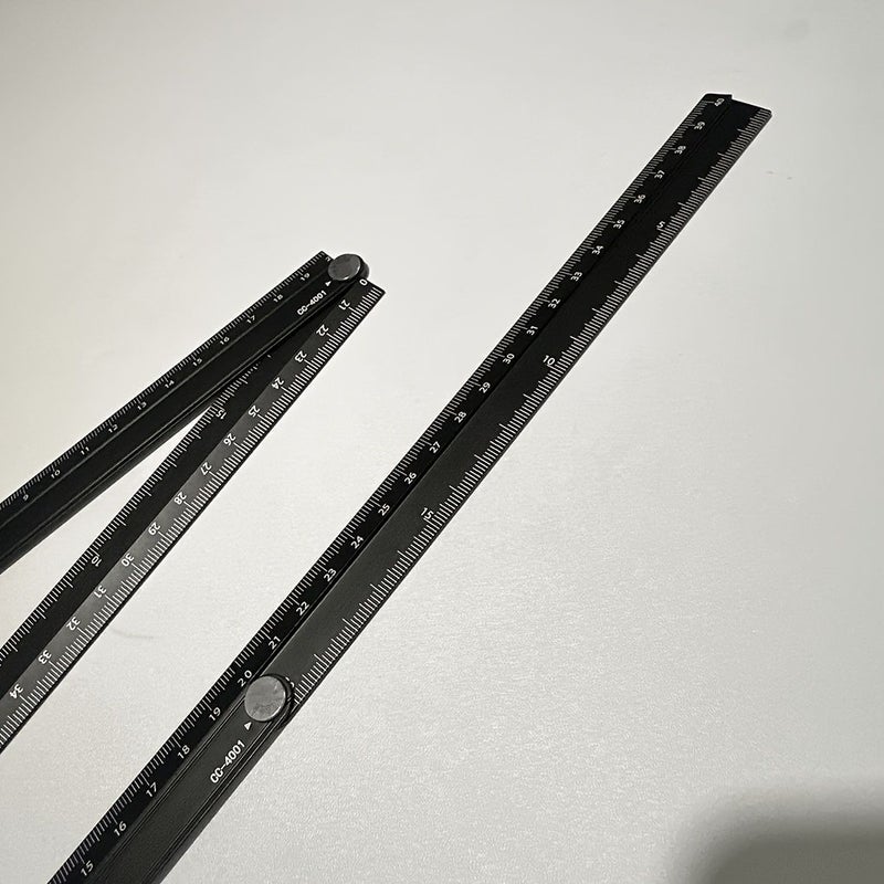 Black Aluminum Alloy Folding Ruler Portable Measuring Tool 15.75 Inch from 7.87 Inch with Scale Angle Values Centimeter Graduations Durable Metal Ruler for Office Engineering Drawing - Image 4