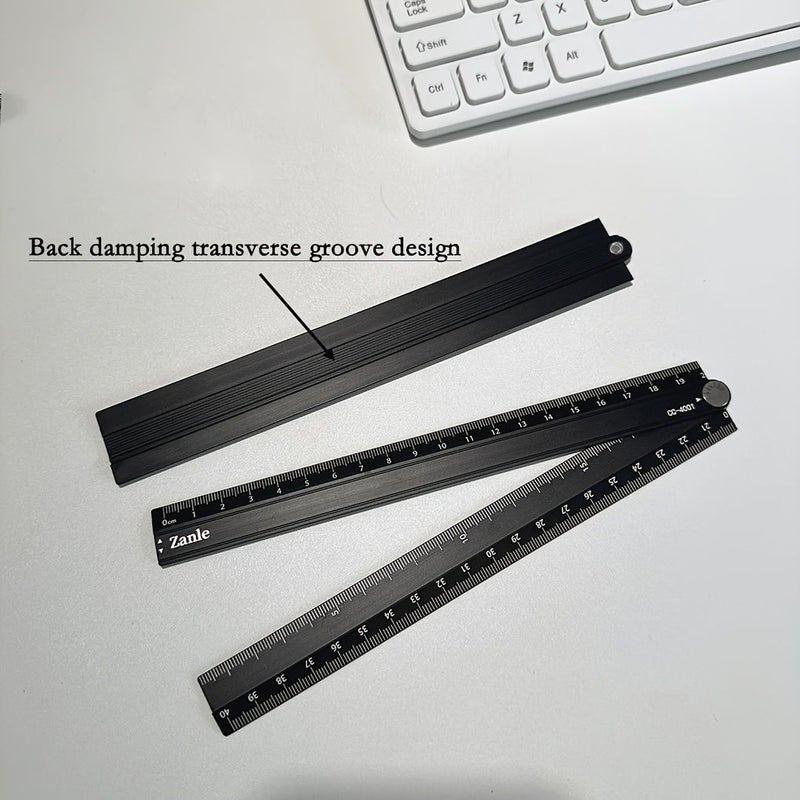 Black Aluminum Alloy Folding Ruler Portable Measuring Tool 15.75 Inch from 7.87 Inch with Scale Angle Values Centimeter Graduations Durable Metal Ruler for Office Engineering Drawing - Image 3