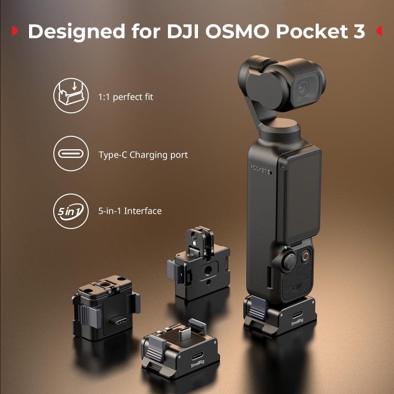 SmallRig Charging Adapter Base for DJI Osmo Pocket 3, Aluminum Desktop Type-C Charging Dock with 1/4" Screw Hole & Foldable Two Claw Mount for Tripods/Selfie Sticks, Stabilizer Base Bracket for Arca - Image 4