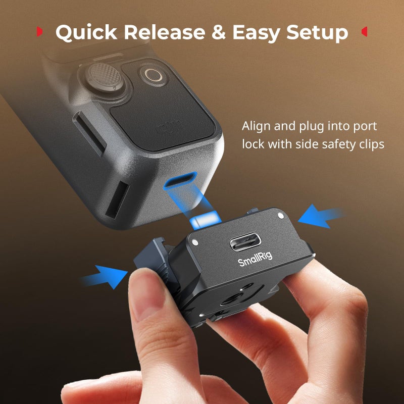 SmallRig Charging Adapter Base for DJI Osmo Pocket 3, Aluminum Desktop Type-C Charging Dock with 1/4" Screw Hole & Foldable Two Claw Mount for Tripods/Selfie Sticks, Stabilizer Base Bracket for Arca - Image 5