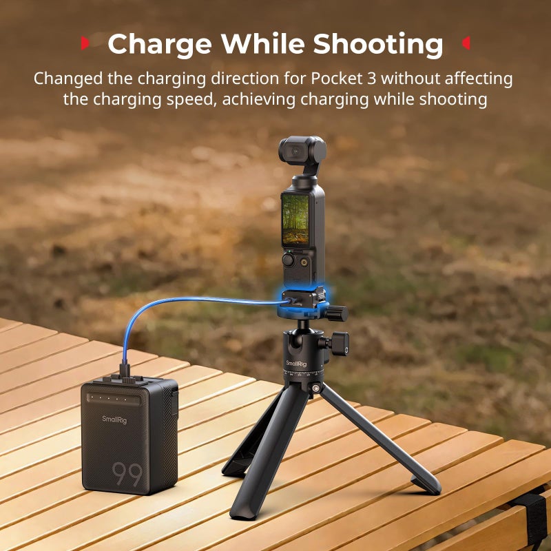 SmallRig Charging Adapter Base for DJI Osmo Pocket 3, Aluminum Desktop Type-C Charging Dock with 1/4" Screw Hole & Foldable Two Claw Mount for Tripods/Selfie Sticks, Stabilizer Base Bracket for Arca - Image 2