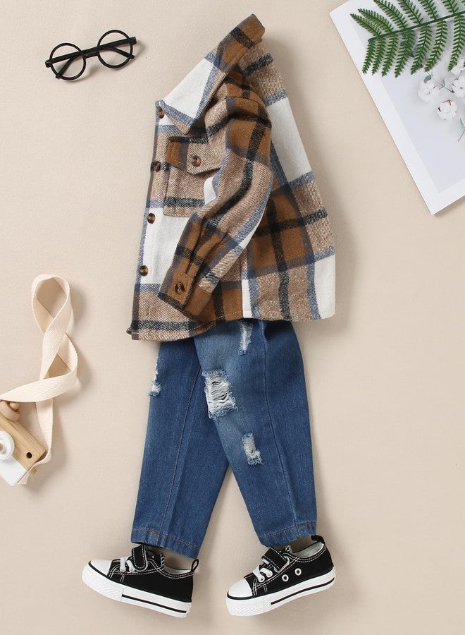WESIDOM Toddler Boy Clothes Long Sleeve Collared Plaid Shirts Jacket Ribbed Jeans Pants with Pockets Set 3T 4T 5T Size 6 Toddlers Boys Fall Outfits 12 18 24M Baby Clothing - Image 2