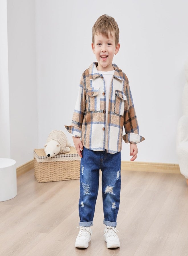 WESIDOM Toddler Boy Clothes Long Sleeve Collared Plaid Shirts Jacket Ribbed Jeans Pants with Pockets Set 3T 4T 5T Size 6 Toddlers Boys Fall Outfits 12 18 24M Baby Clothing - Image 3