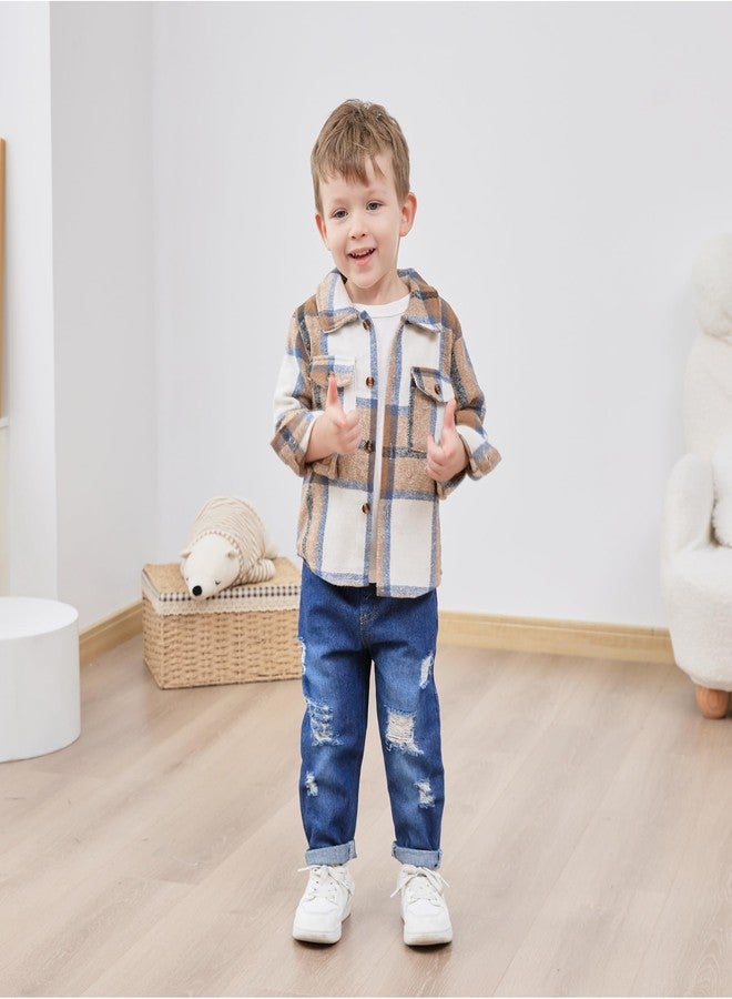 WESIDOM Toddler Boy Clothes Long Sleeve Collared Plaid Shirts Jacket Ribbed Jeans Pants with Pockets Set 3T 4T 5T Size 6 Toddlers Boys Fall Outfits 12 18 24M Baby Clothing - Image 4