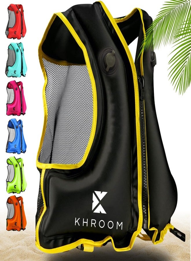 Khroom Inflatable Snorkel Vest for Adults and Teens | 150-190 cm Height | up to 100 kg | Complies with strict EU standard | Buoyancy Jacket for Snorkeling and SUP - Lightweight Snorkel Vest (Black) - Image 1