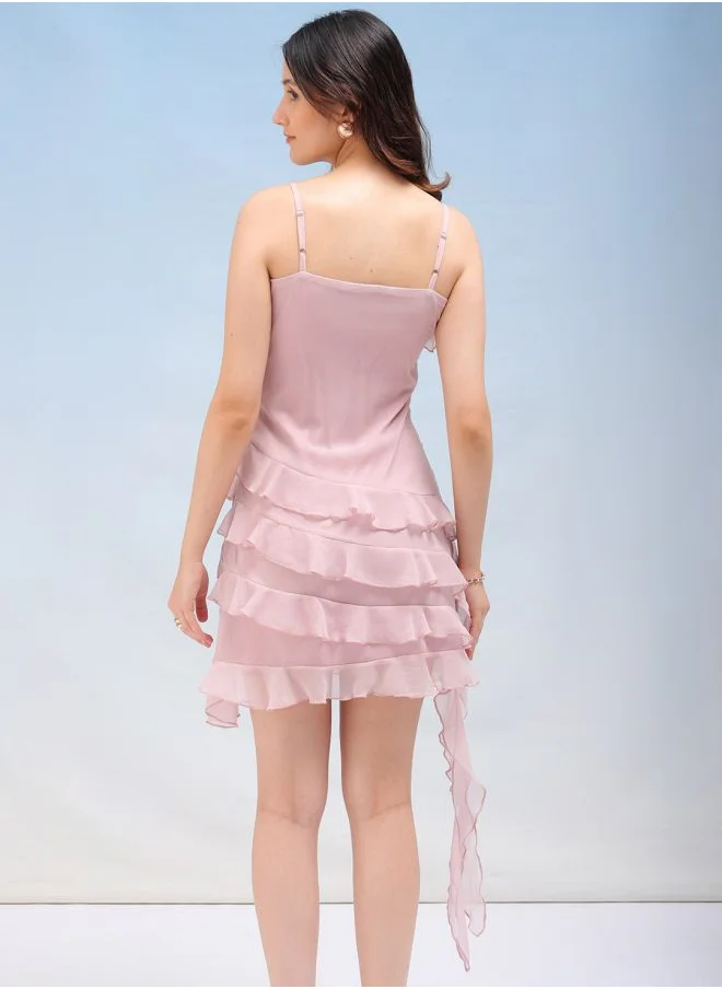 Freehand Women Fitted Party Wear Solid Ruffle Dress
