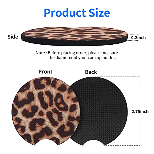 tifanso Car Cup Drink Holder Coaster, 2 Pack Car Coasters for Cup Holders, Cute Vehicle Accessories for Women and Girl (Leopard) - Image 2