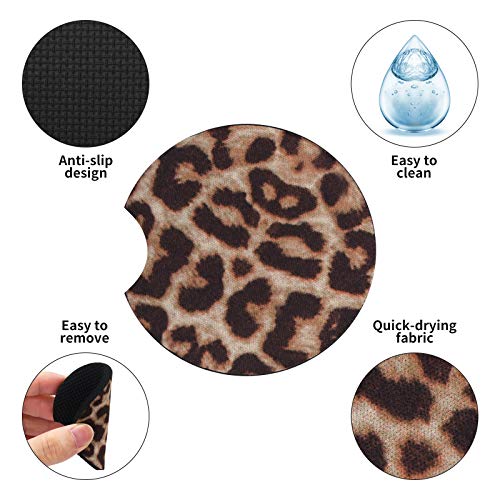 tifanso Car Cup Drink Holder Coaster, 2 Pack Car Coasters for Cup Holders, Cute Vehicle Accessories for Women and Girl (Leopard) - Image 3