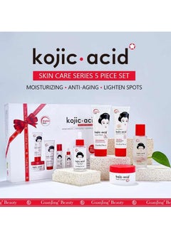 GUANJING Kojic Acid Skin Care Set 5 Pieces – Whitening Brightening Anti Dark Spots Hyperpigmentation Uneven Skin Tone with Cream Serum Toner Face Wash Sunscreen for All Skin Types  - Image 2