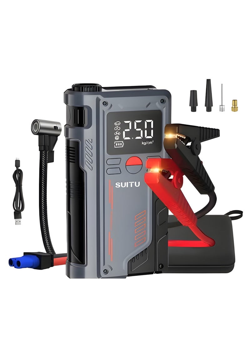 SUITU Jump Starter with Air Compressor 1000A 12V 150PSI 29.6Wh Car Battery Jump Starter 4.0L Gas 2.5L Diesel Smart Jumper with Display and Emergency Light  - Image 1