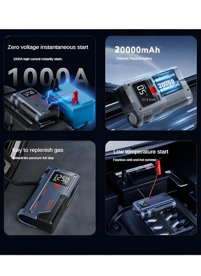 SUITU Jump Starter with Air Compressor 1000A 12V 150PSI 29.6Wh Car Battery Jump Starter 4.0L Gas 2.5L Diesel Smart Jumper with Display and Emergency Light  - Image 3