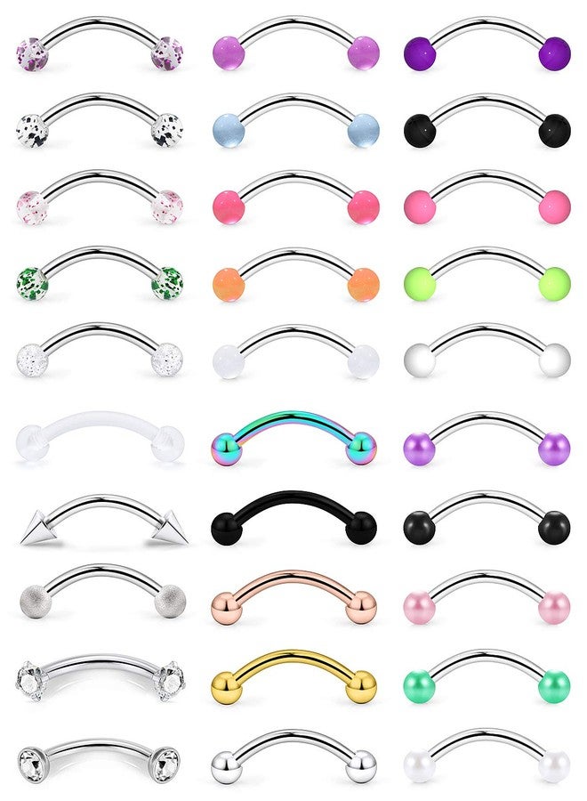 SCERRING 16G Eyebrow Piercing Rings Clear CZ Tragus Helix Cartilage Rook Daith Earrings Lip Ring Barbell Body Piercing Jewelry Retainer 8mm 30PCS Mix Color - Image 1